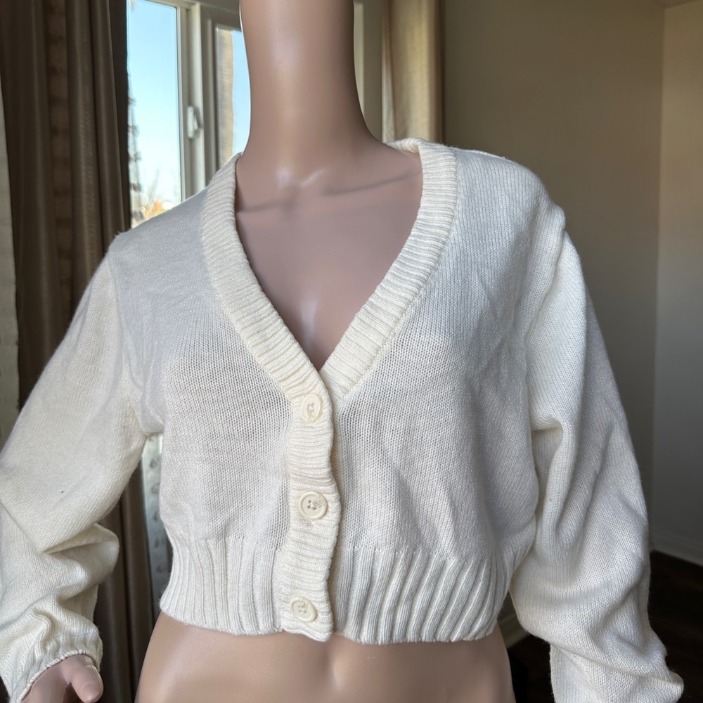 H&M Women's White and Cream Cardigan - Size S